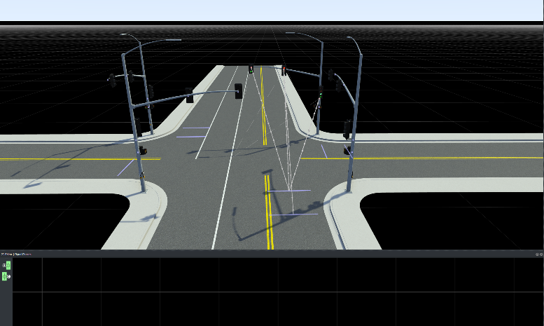 Four-way junction showing traffic signals linked to the corresponding junction using gray dotted lines.