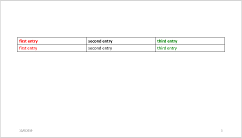 Presentation slide with a two-row, three-column table showing first, second, and third entry values