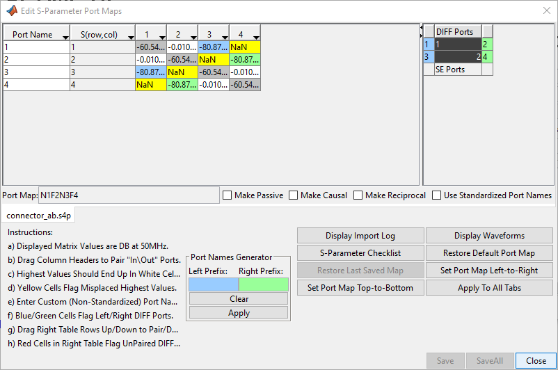 Edit S-Parameter Port Maps