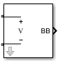 Outport block icon with Sensor type set to Ideal voltage, Output parameter set to Complex Baseband, and Ground and hide terminal is Off.