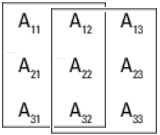 3-by-3 matrix A, decomposed into 2 overlapping 3-by-2 matrices