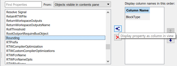 Rounding is selected to be displayed as column in view