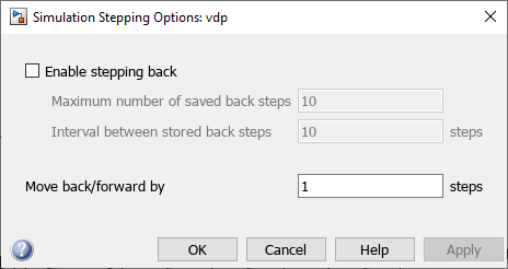 Simulation Stepping Options dialog box