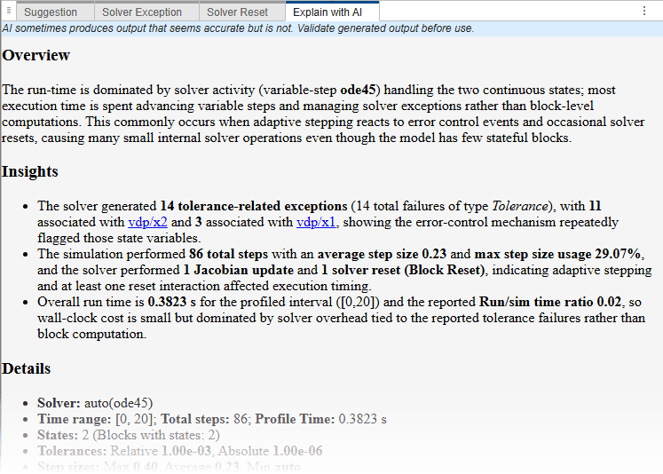 AI explanation of profiling results.