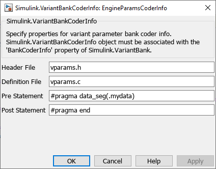 Variant bank coder info dialog box