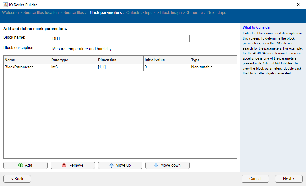 block parameters