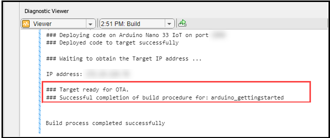 OTA Successful Set Up Diagnostic Viewer Message