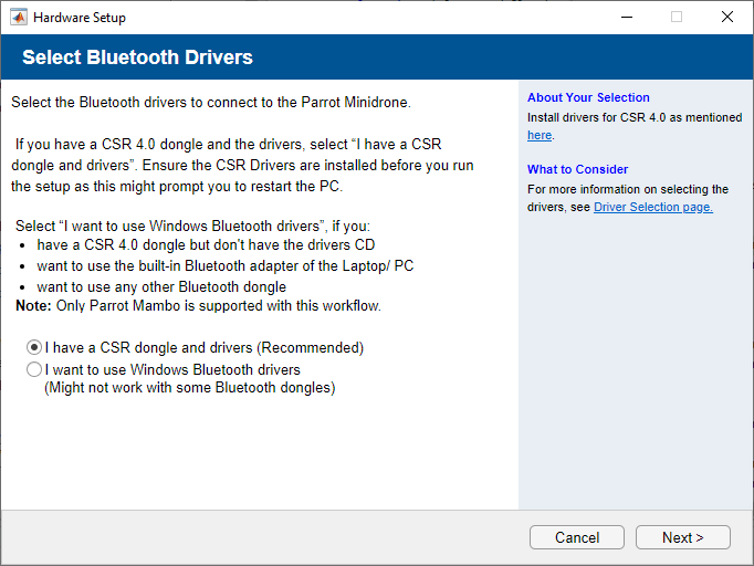 Select Bluetooth drivers