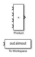 A Product block and a To Workspace block are aligned at their horizontal middle.