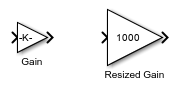 On the left is a default Gain block displaying -K-, and on the right is a larger Gain block displaying 1000