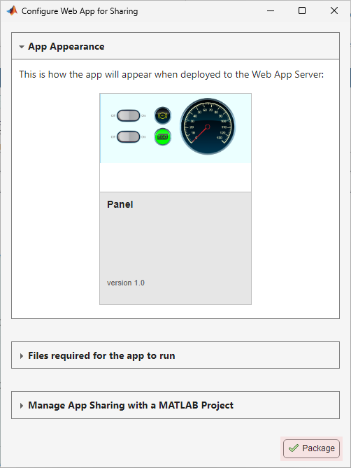 Package button in the Configure Standalone App for Sharing window