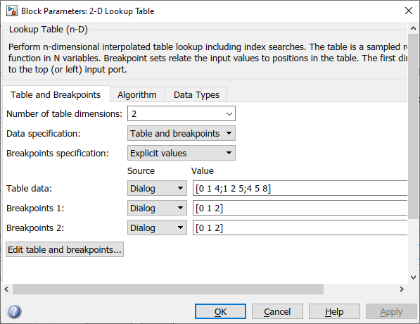 2-D Lookup Table with matching entries to example.