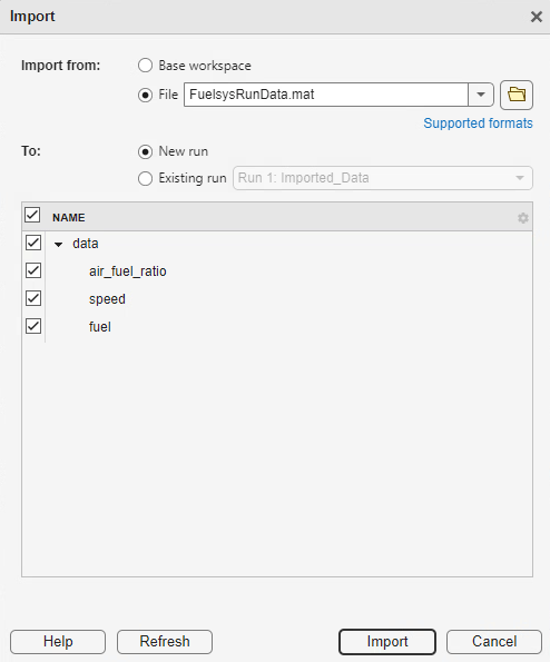 The Import dialog box