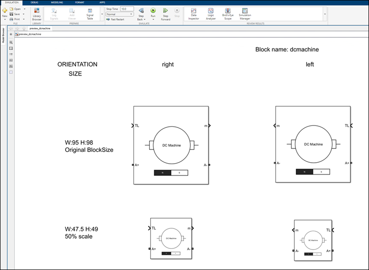 Preview of the block mask icon in the Simulink canvas. The preview shows four icon images of different sizes and orientations.