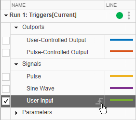 The trigger icon appears when you pause on a signal name in the signal table.