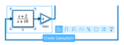 The action bar is expanded, with the Create Subsystem option selected