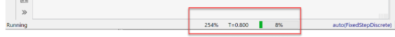 Bottom of Simulink window with time step display highlighted