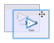 Area containing a single Gain block and floating over it, a copy of the area and its contents