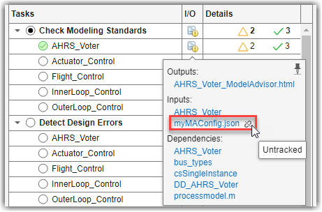 Tooltip for untracked input file in I/O column