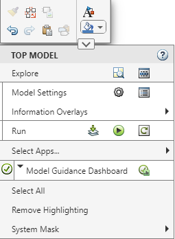 Model Guidance Dashboard via Simulink Context menu