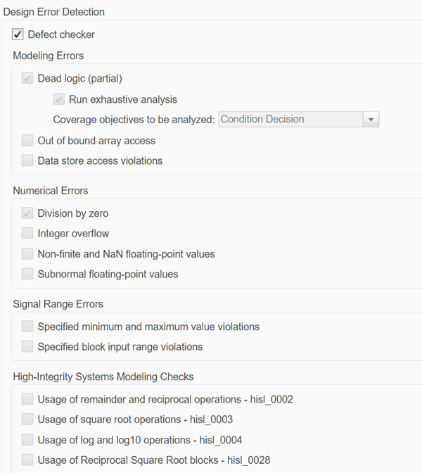 Configuration Parameter window showing Design Error Detection parameter under Design Verifier pane.