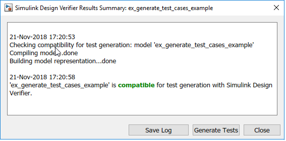 Simulink Design Verifier Results Summary window.