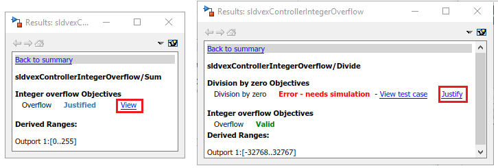 Results summary window for Integer overflow onjectives.