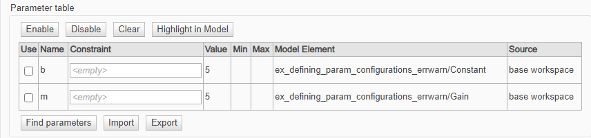 Use Parameter Table to Find Constraints