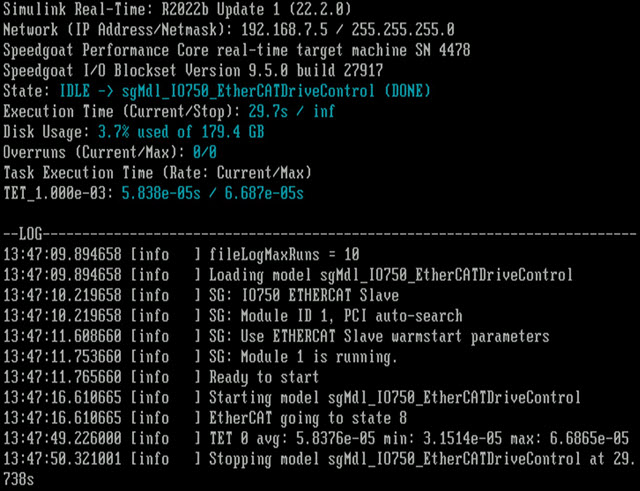 The target computer console displays a status monitor for a target computer.