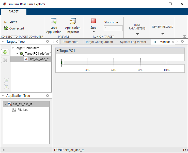 Display task execution time by using the TET Monitor tab in Simulink Real-Time Explorer.