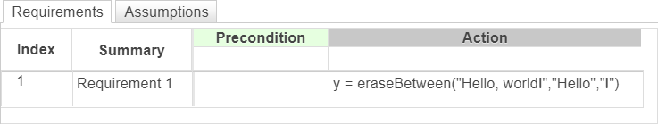 This example shows a requirement that erases the characters between "H" and "!" in the string "Hello, world!".