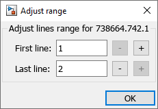Adjust range dialog box showing lines 1 and 2 as the first and last lines for the line range.