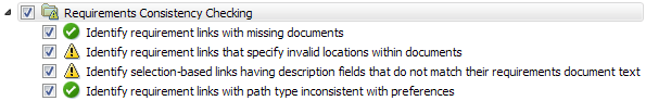 Results of the requirements consistency check