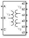 Three-Phase Transformer (Three Windings) block