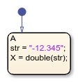 Stateflow chart that uses the contains operator in a state.