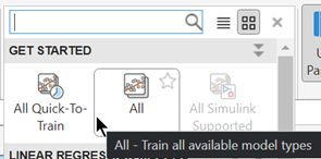 Option selected for training all available model types
