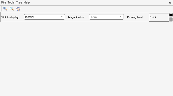 Figure Classification tree viewer contains an axes object and other objects of type uimenu, uicontrol. The axes object contains 18 objects of type line, text. One or more of the lines displays its values using only markers