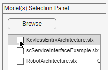 Model(s) Selection Panel of the System Architecture Report tool.