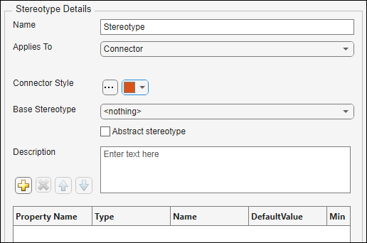 Selecting connector colors in the stereotype properties dialog.