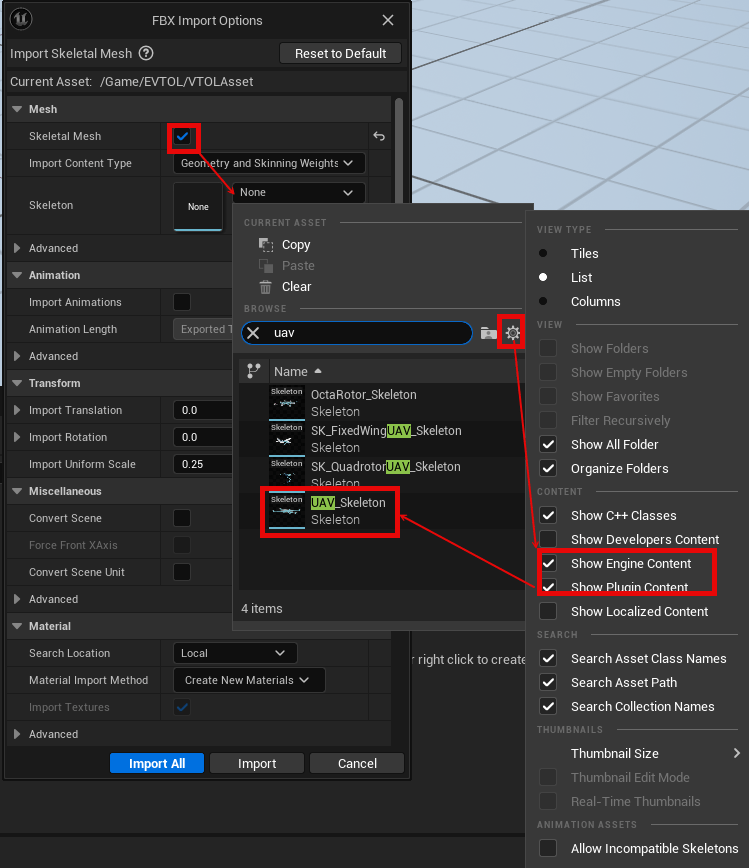 FBX Import Options dialog box