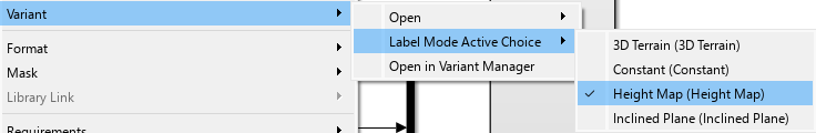 Environment subsystem right-click menu variant selection.