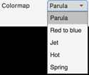 Colormap options as Parula, Red to blue, Jet, Hot, and Spring