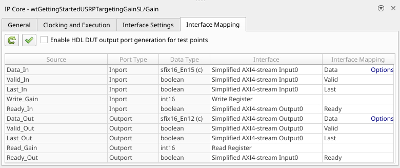 IP Core Interface Mapping table