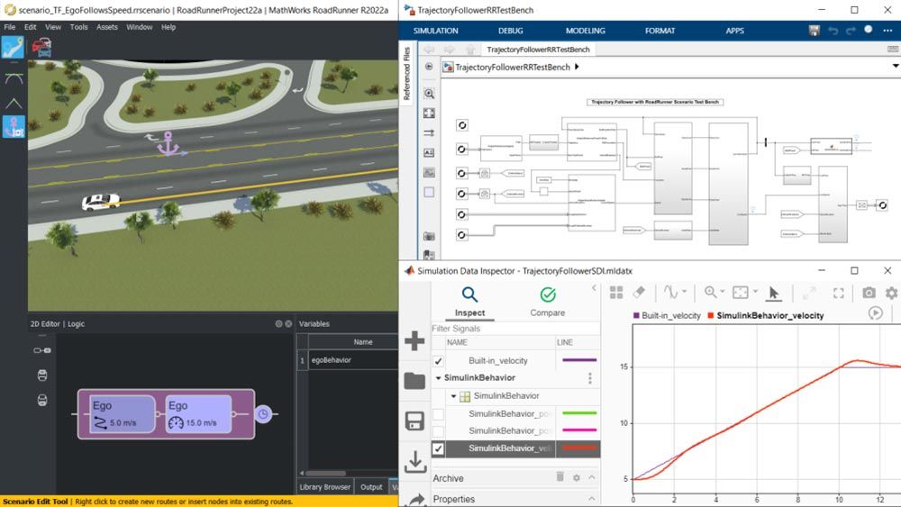 RoadRunner Scenario에서 차량을 제어하는 Simulink 모델.