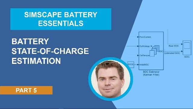 Learn how to estimate battery state-of-charge (SOC) using Simscape Battery, a new product in the Simscape portfolio.